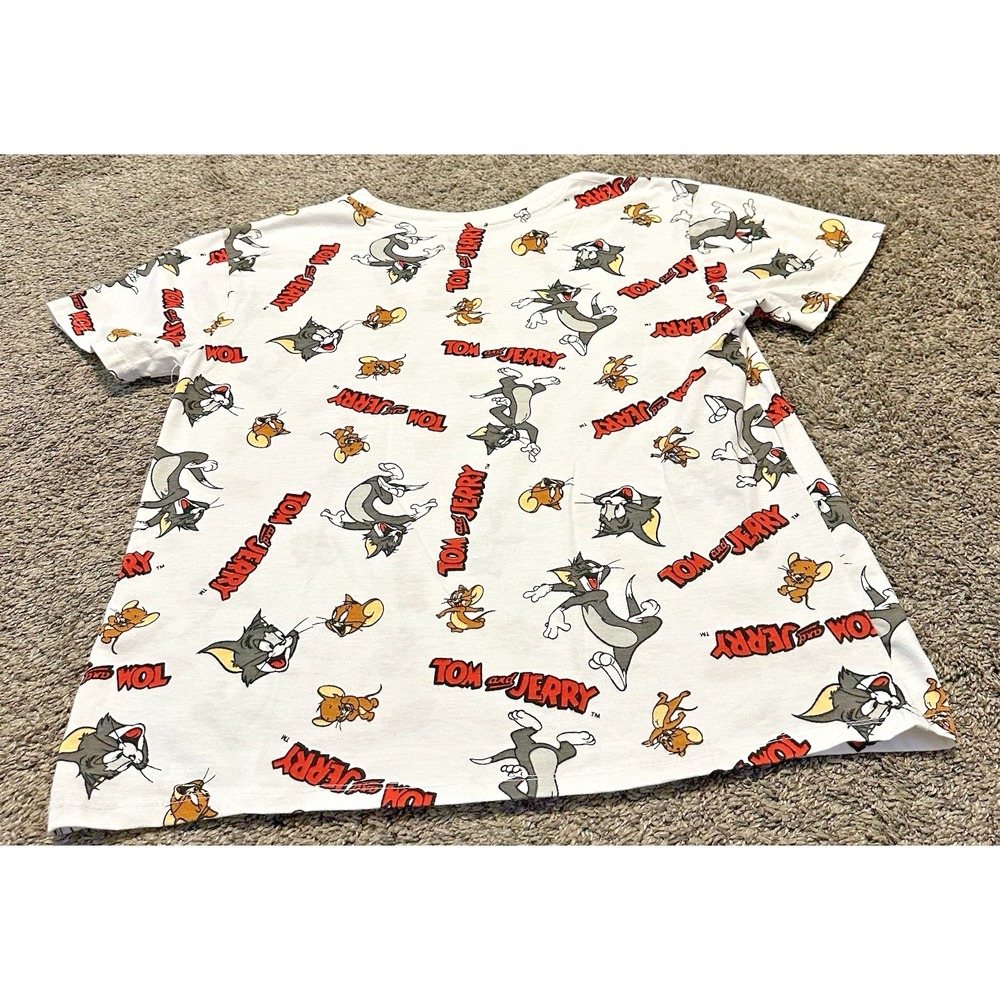 Tom and Jerry Shirt - Large - All Over Print Short Sleeve Cartoon Graphic Tee